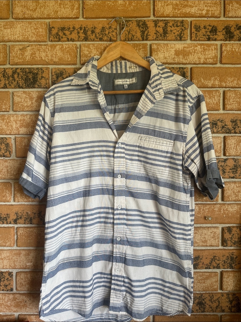 Polo by Ralph Lauren Blue and White Striped Short-Sleeve Button-Down Shirt